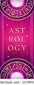 Horoscope prediction on magic colors background. Asrtology vertical banner. Vector illustration