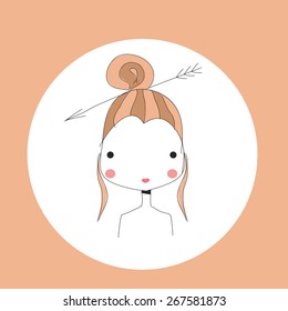 Horoscope Sagittarius sign, girl head, vector illustration