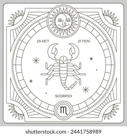 Horoscope scorpio card design illustration. Tattoo design.