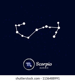 Horoscope.  Scorpio. Zodiac Icon. Zodiac constellation. Vector Illustration on blue background