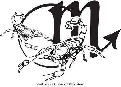 Horoscope with scorpion in black and white style