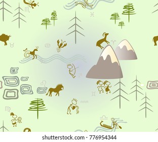 Horoscope seamless background in the style of rock art. EPS10 vector illustration