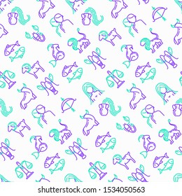 Horoscope seamless pattern with thin line icons. Zodiac signs: capricorn, aquarius, aries, pisces, virgo, libra, scorpio, sagittarius, taurus, gemini, leo. Modern vector illustration.