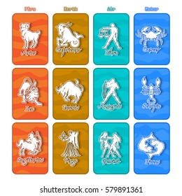Horoscope set: Leo, Virgo, Scorpio, Libra, Aquarius, Sagitarius, Pisces, Capricorn, Taurus, Aries, Gemini, Cancer.Set of horoscope symbols, astrology icons collection.