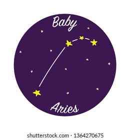 Horoscope sign of Aries zodiac, with text for baby decor. Star constellation on the night sky symbol.