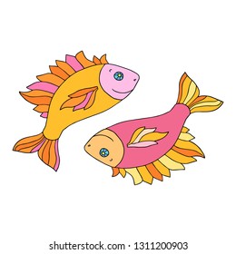Horoscope sign vector outline illustration. Pisces.