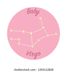 Horoscope sign of Virgo zodiac, with text for a baby. Star constellation zodiac on the night sky symbol.