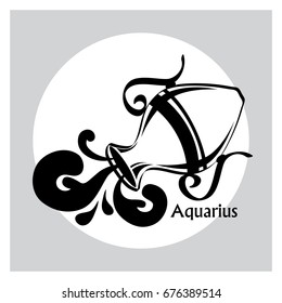 horoscope signs Aquarius black and white