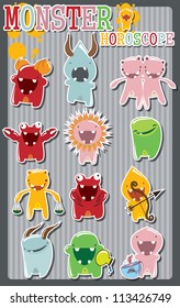 Horoscope signs with cute colorful monsters, vector