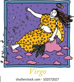 Horoscope signs featuring strong voluptuous women, patterns, stars, and symbols