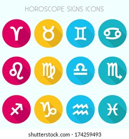 Horoscope Signs Icons / Symbols - Flat Design Vector EPS10