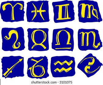 Horoscope symbols on the blue background