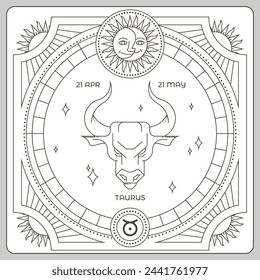 Horoscope taurus card design illustration. Tattoo design.