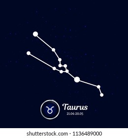 Horoscope.  Taurus. Zodiac Icon. Zodiac constellation. Vector Illustration on blue background