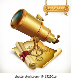Horoscope and telescope. Astrology 3d vector icon
