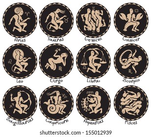 horoscope of the twelve signs of the zodiac in antique style