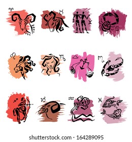 Horoscope. Twelve symbols of the zodiac signs.