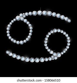 Horoscope in the vector. Cancer sign of precious stones. Vector. Illustration isolated on a black background.