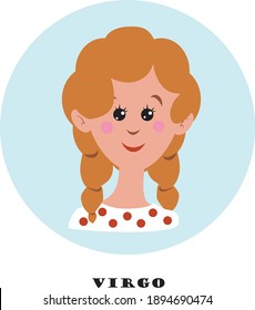 Horoscope vector illustration of virgo zodiac sign. Cute illustration of a girl. 