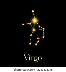 Horoscope Virgo Constellations of the zodiac sign from a golden texture on a black background