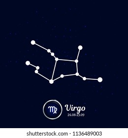 Horoscope. Virgo. Zodiac Icon. Zodiac constellation. Vector Illustration on blue background