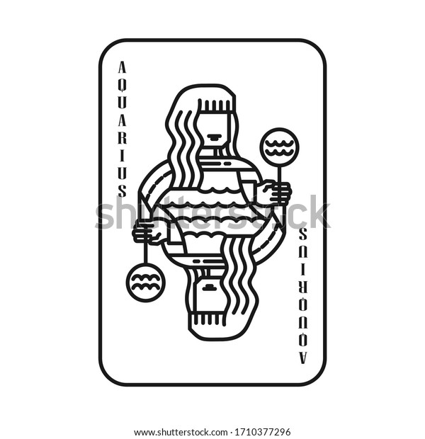 ホロスコープ ゾディアック アクアリウスのカードモデル ラインアート スタイル 白黒のロゴベクターイラスト のベクター画像素材 ロイヤリティフリー