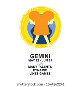Horoscope Zodiac Gemini Flat Design Logo Vector Illustration