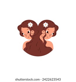 Horoscope zodiac Gemini symbol. Gemini astrological zodiac icon as two beautiful twins girls, same women portrait. Vector illustration Horoscope zodiac isolated on white background.
