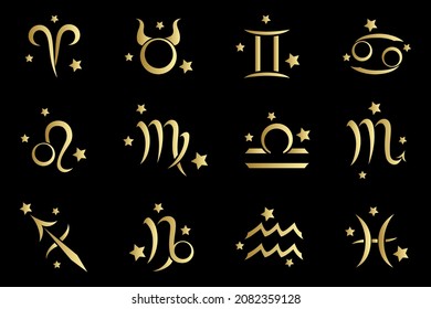 Horóscopo. Zodiaco. Símbolos de oro. Ilustración vectorial.