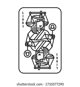 Horoscope Zodiac Libra Playing Card Models, Line Art Style, Blak and White Logo Vector Illustration