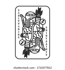 Horoscope Zodiac Sagittarius Playing Card Models, Line Art Style, Blak and White Logo Vector Illustration