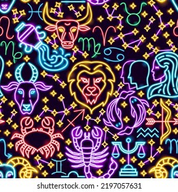 Horoscope Zodiac Seamless Pattern. Vector Illustration of Astrology Promotion.