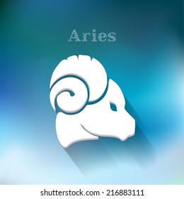 Horoscope zodiac sign Aries, on modern blurry blue background 