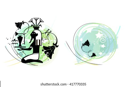 Horoscope zodiac sign, astrological sign. Stars horoscope set. Aquarius