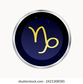 Horoscope. Zodiac sign Capricorn against the background of the starry sky in a circle. Vector illustration