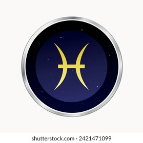 Horoskop. Zodiac-Schild Pisces auf dem Hintergrund des Sternenhimmels in einem Kreis. Vektorgrafik