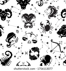 Horoscope. Zodiac sign. Seamless vector pattern.