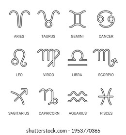 Horoscope zodiac signs outline icons set