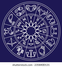 Horoscope Zodiac signs and symbols in circle drawing in vector