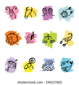 Horoscope Zodiac Star signs, vector set. Hand drawn illustration.
