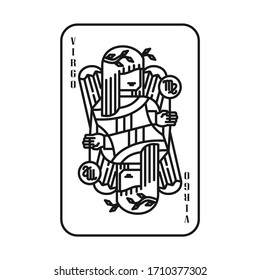 Horoscope Zodiac Virgo Playing Card Models, Line Art Style, Blak and White Logo Vector Illustration