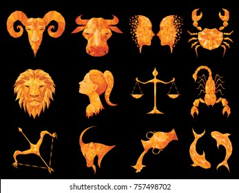 horoscope,horoscope on black background,Orange horoscope in triangle shape
