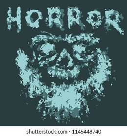 Horrible bearded ghost face of Santa. Vector illustration. Scary monster charact