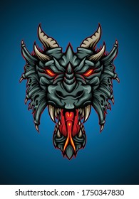 Horrible Dragon head Illustration for logo or merchandise