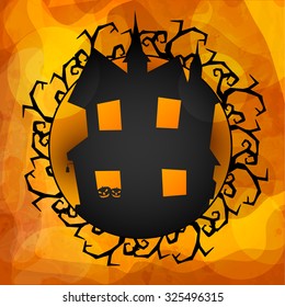 Horrible haunted house with jack o lanterns on stylish background for Happy Halloween Party celebration.