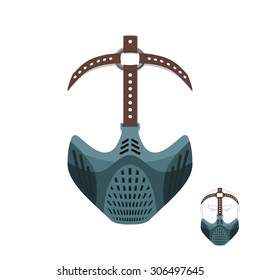 Horrible mask BDSM with leather straps. Protective helmet for sports. Vector illustration muzzle
