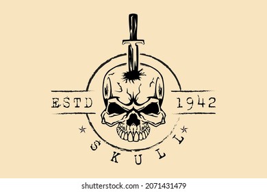 Horrible skull design with knife stuck from above, perfect for t-shirts and tattoos