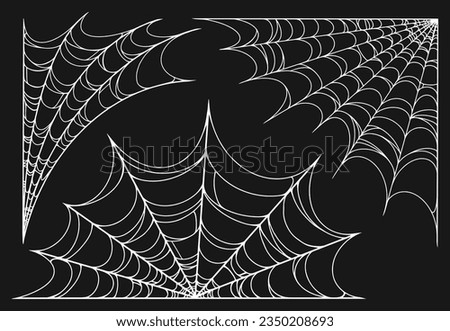 Horrible web set labels monochrome with spiderweb created by spiders for hunting prey and small insects vector illustration