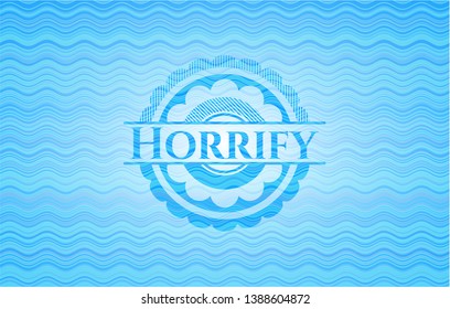 Horrify light blue water wave badge background. Vector Illustration. Detailed.