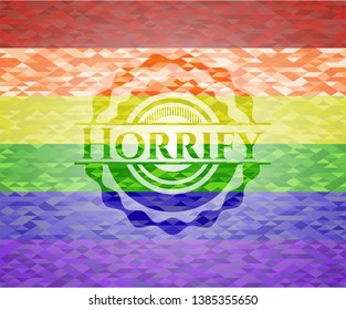 Horrify on mosaic background with the colors of the LGBT flag